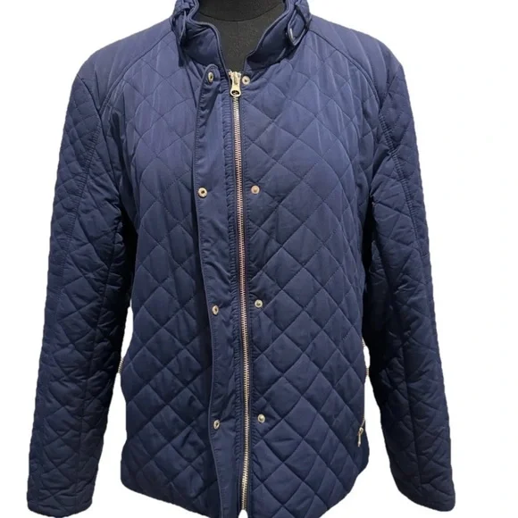 New York & Company Women's Navy Blue Jacket, Gold Zippers, Two Pockets, Size XL - Picture 7 of 11